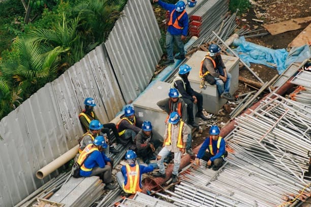 Jakarta, May 2018 - A Group of Contruction Workers at Jakarta MRT Station